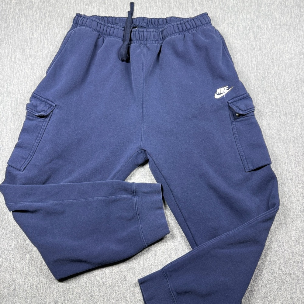 Nike Sweatpants Mens XL Navy Blue Club Fleece Embroidered Logo Flap Pocket Cargo